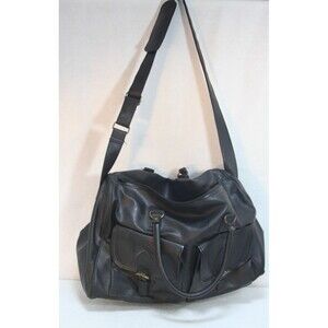Black Leather Weekender Bag Top Handle Flap Pockets Adj Shoulder Strap Carry-On